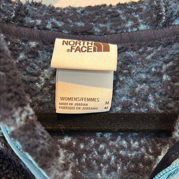 The North Face Hooded Navy and Blue Patterned Teddy Jacket - Medium - Picture 3 of 6